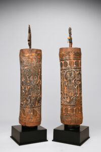 Superb Old New Guinea Incised Bamboo Lime Containers & Lime Spatulas,