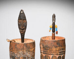 Superb Old New Guinea Incised Bamboo Lime Containers & Lime Spatulas,